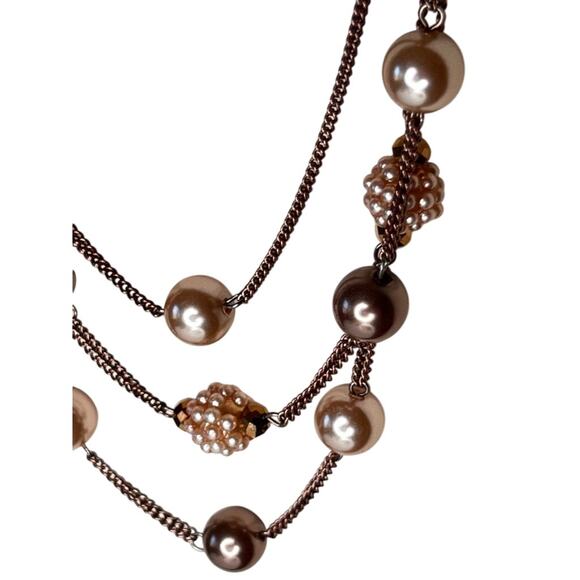 VINTAGE Stunning Layered Brown Pearl Necklace with Lobster Clasp - Picture 2 of 9